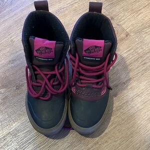 Vans Lace-Up Mid Boots in Black and Magenta